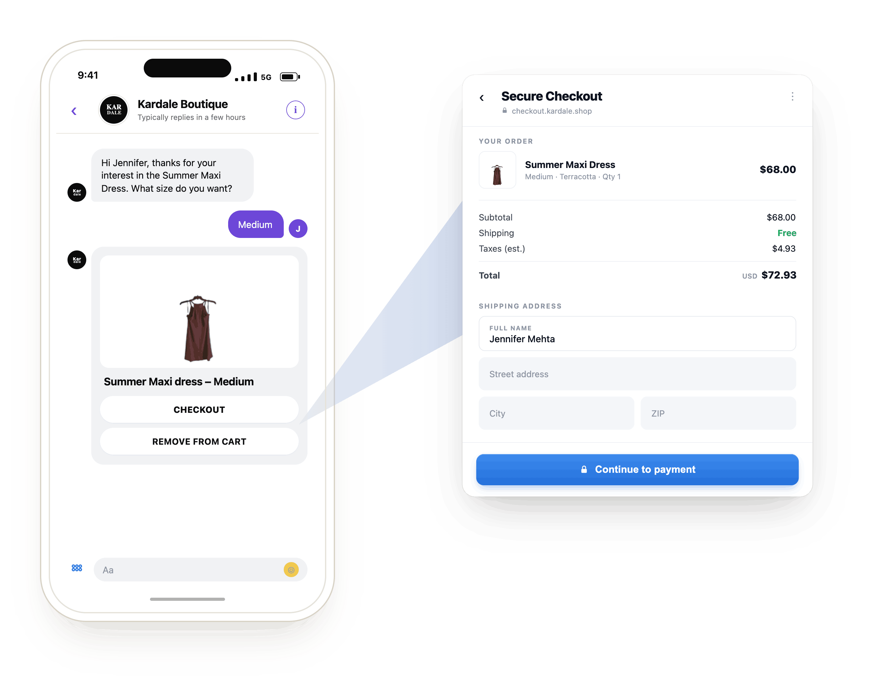 SoldLive sends a checkout link via Facebook Messenger during a live sale